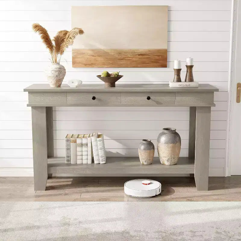 54-Inch 2-Drawer Console Table with Undershelf 2-Tier Modern Accent Table