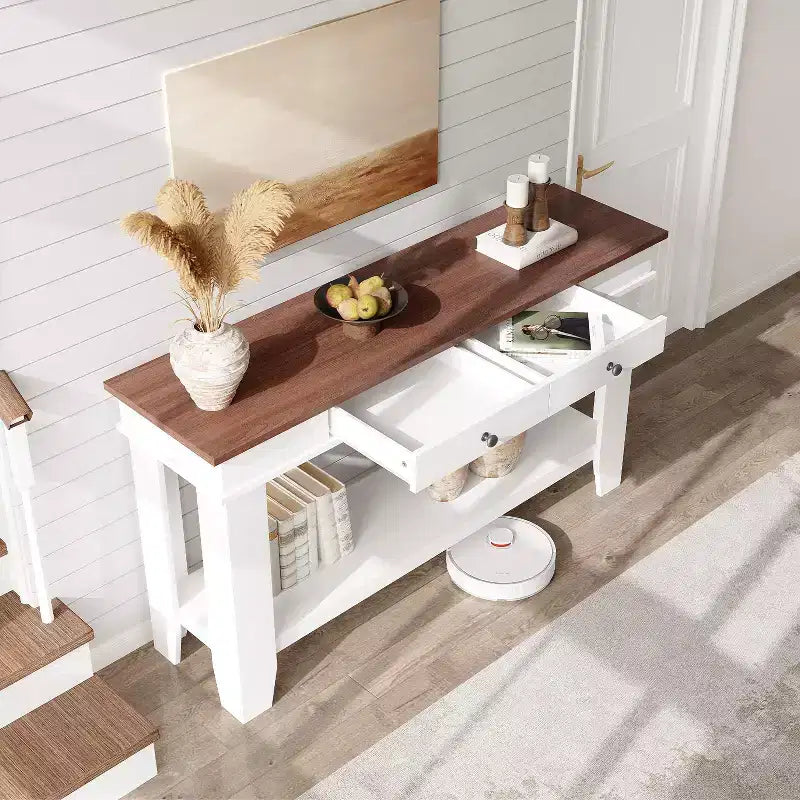 54-Inch 2-Drawer Console Table with Undershelf 2-Tier Modern Accent Table