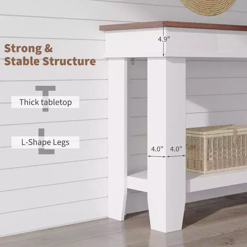 54-Inch 2-Drawer Console Table with Undershelf 2-Tier Modern Accent Table