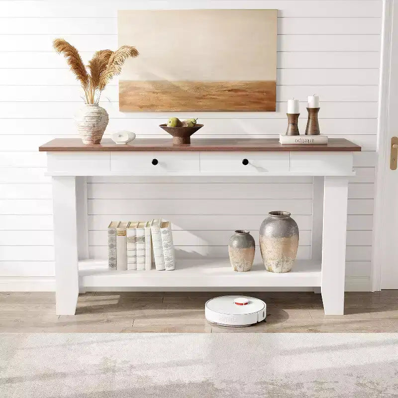 54-Inch 2-Drawer Console Table with Undershelf 2-Tier Modern Accent Table