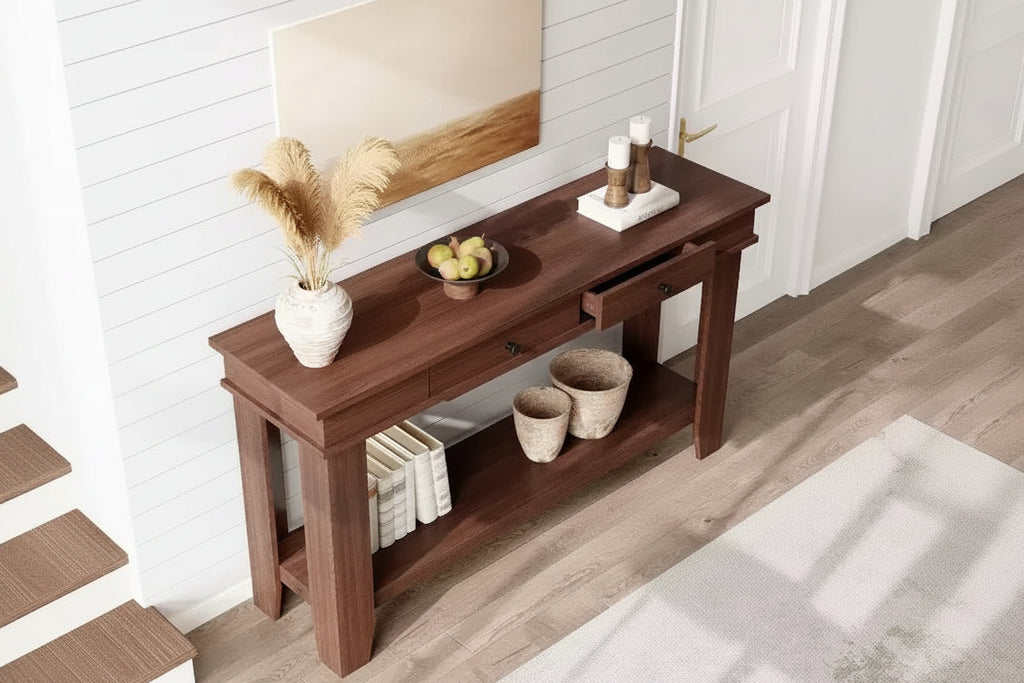 54-Inch 2-Drawer Console Table with Undershelf 2-Tier Modern Accent Table