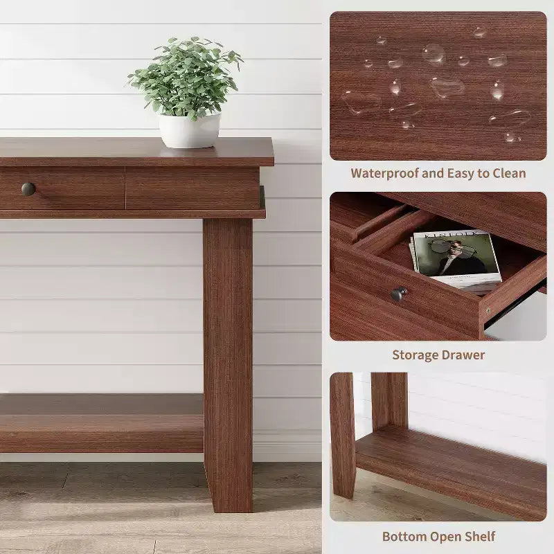 54-Inch 2-Drawer Console Table with Undershelf 2-Tier Modern Accent Table