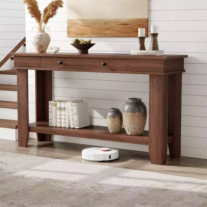 54-Inch 2-Drawer Console Table with Undershelf 2-Tier Modern Accent Table