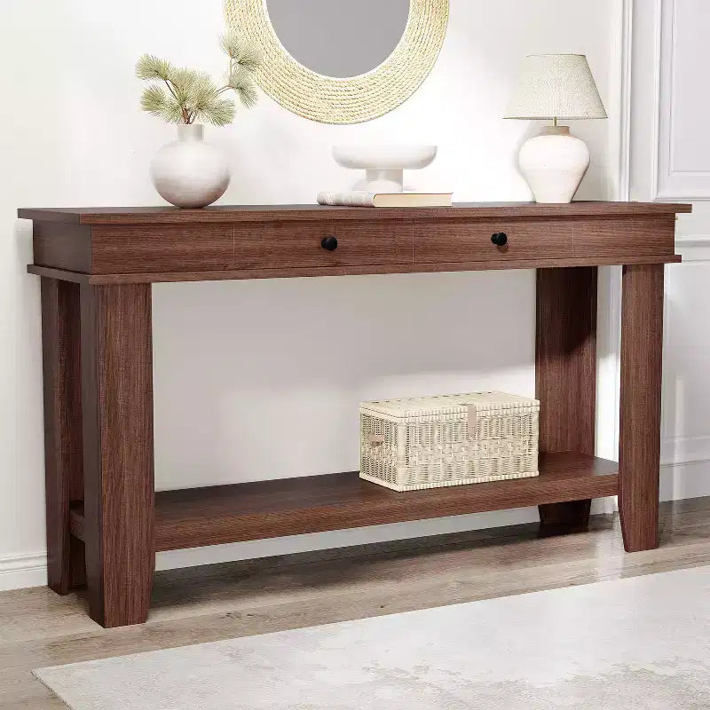 GustoWave 54-Inch 2-Drawer Console Table with Undershelf 2-Tier Modern Accent Table