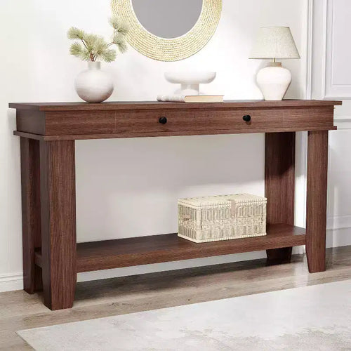 GustoWave 54-Inch 2-Drawer Console Table with Undershelf 2-Tier Modern Accent Table