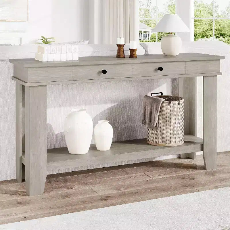 54-Inch 2-Drawer Console Table with Undershelf 2-Tier Modern Accent Table