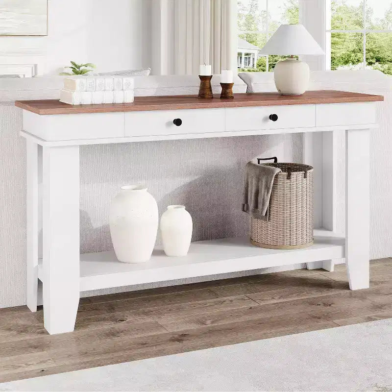 54-Inch 2-Drawer Console Table with Undershelf 2-Tier Modern Accent Table