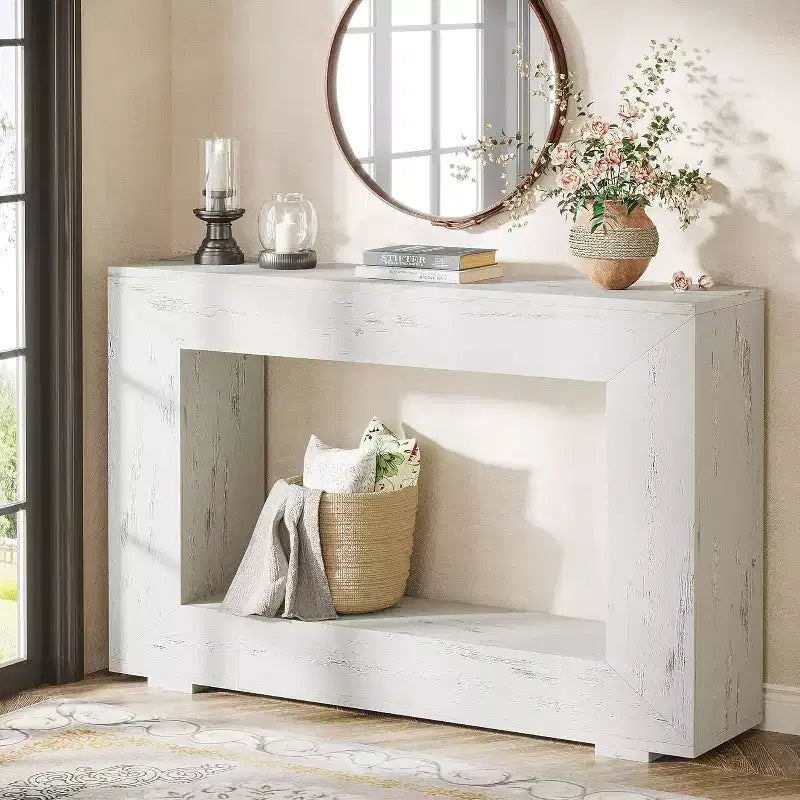 Console de ferme, table console d'entrée de 120 cm avec rangement, table d'appoint de couloir industrielle pour salon, entrée