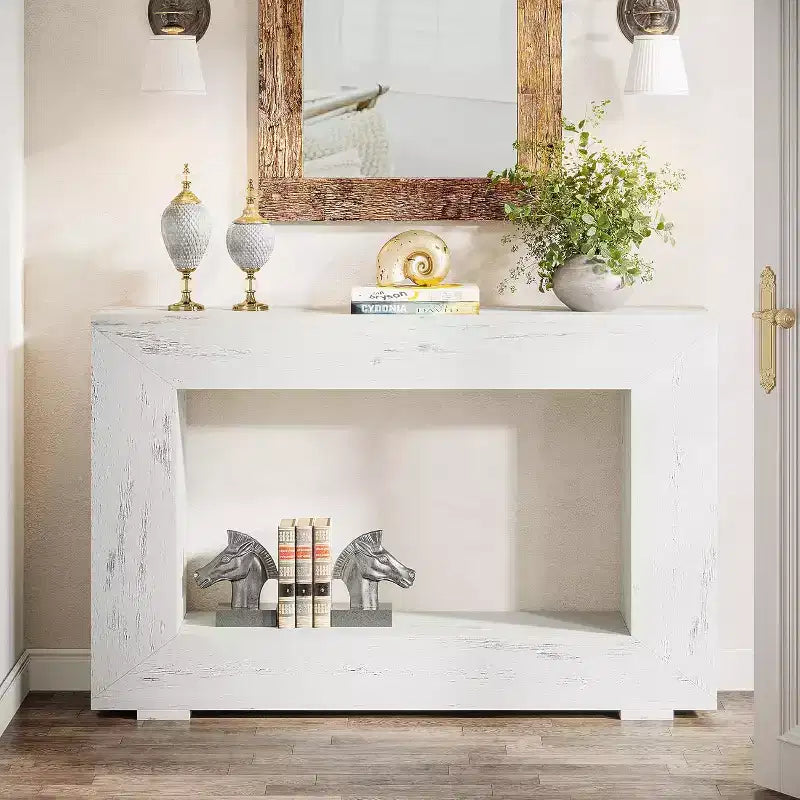Console de ferme, table console d'entrée de 120 cm avec rangement, table d'appoint de couloir industrielle pour salon, entrée