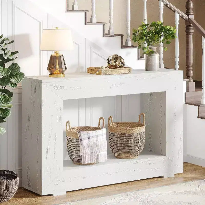 Console de ferme, table console d'entrée de 120 cm avec rangement, table d'appoint de couloir industrielle pour salon, entrée