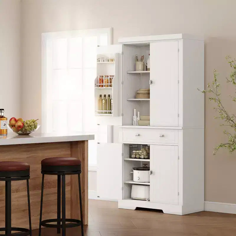 72 In chKitchen Pantry Cabinet,Pantry Storage Cabinet with 1 Drawer and 4 Doors, Adjustable Shelves,for Kitchen, Dining Room, white
