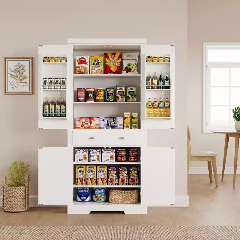 Meuble de rangement de cuisine de 72 pouces, armoire de rangement de garde-manger avec 1 tiroir et 4 portes, étagères réglables, pour cuisine, salle à manger, blanc