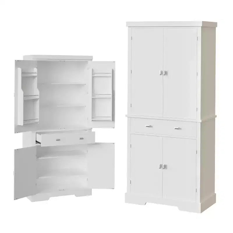 72 In chKitchen Pantry Cabinet,Pantry Storage Cabinet with 1 Drawer and 4 Doors, Adjustable Shelves,for Kitchen, Dining Room, white