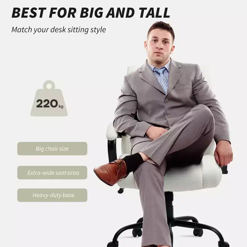 Executive Office Chair with Wide Seat, Computer Desk Chair with Adjustable Height, Swivel Wheels