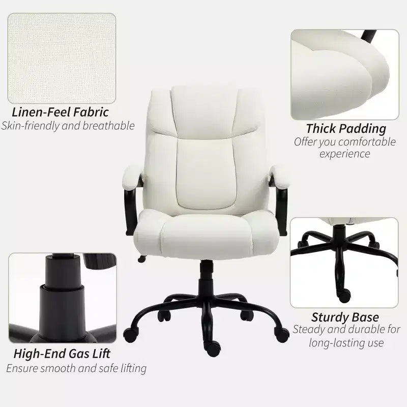Executive Office Chair with Wide Seat, Computer Desk Chair with Adjustable Height, Swivel Wheels