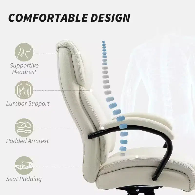 Executive Office Chair with Wide Seat, Computer Desk Chair with Adjustable Height, Swivel Wheels