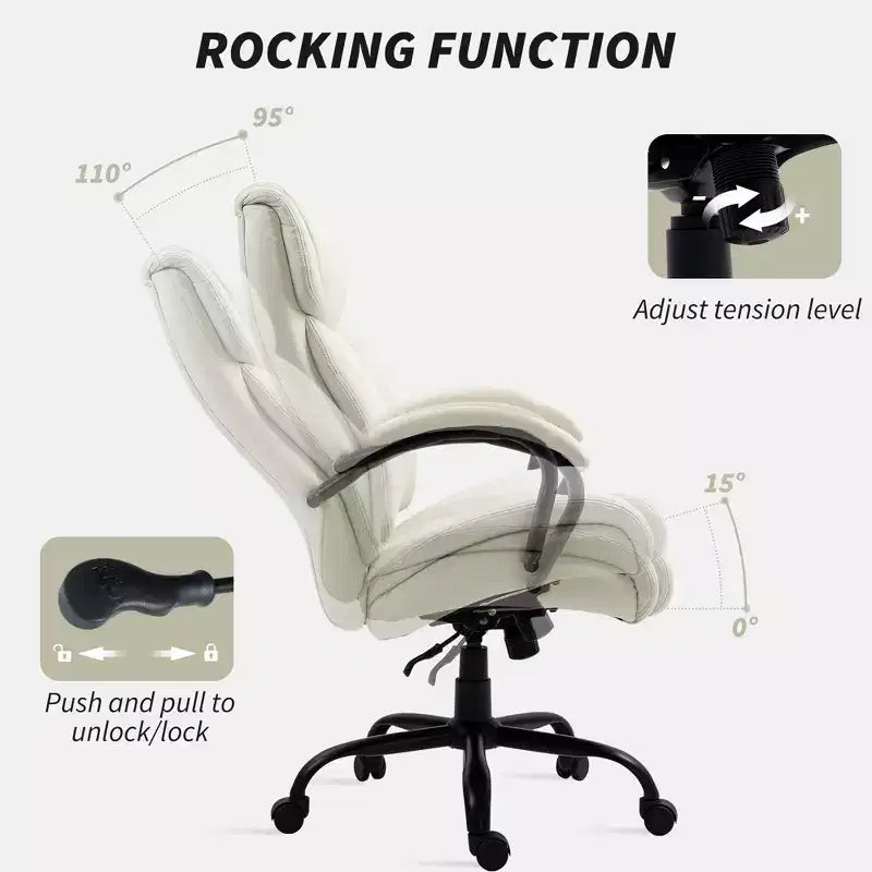 Executive Office Chair with Wide Seat, Computer Desk Chair with Adjustable Height, Swivel Wheels