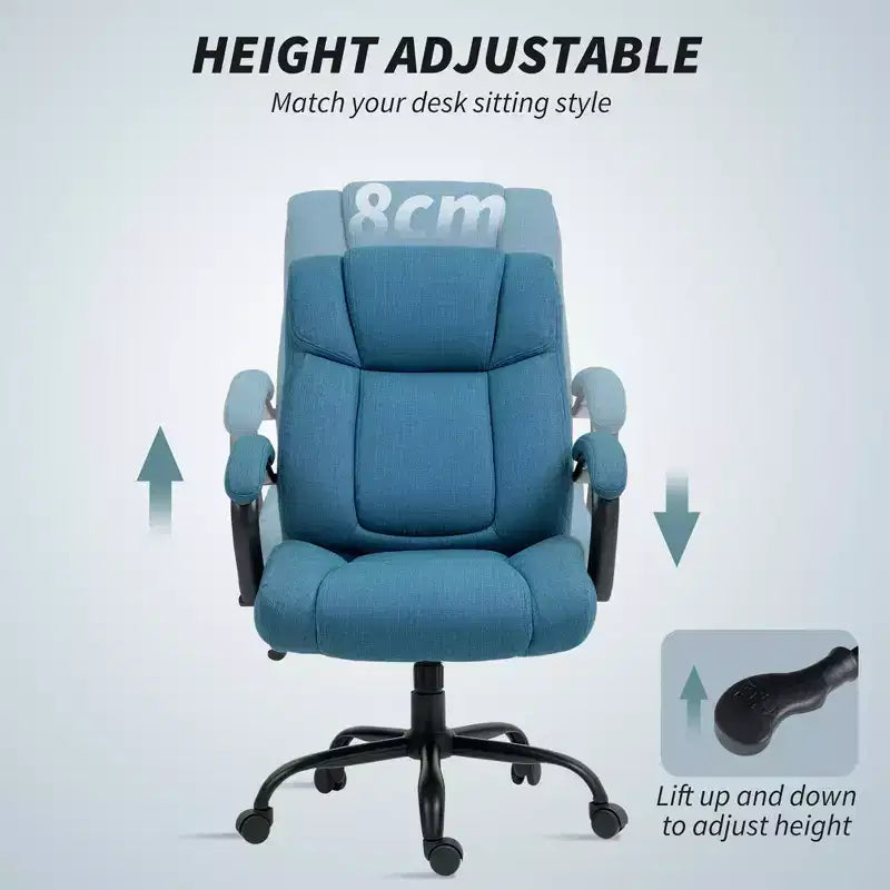 Executive Office Chair with Wide Seat, Computer Desk Chair with Adjustable Height, Swivel Wheels