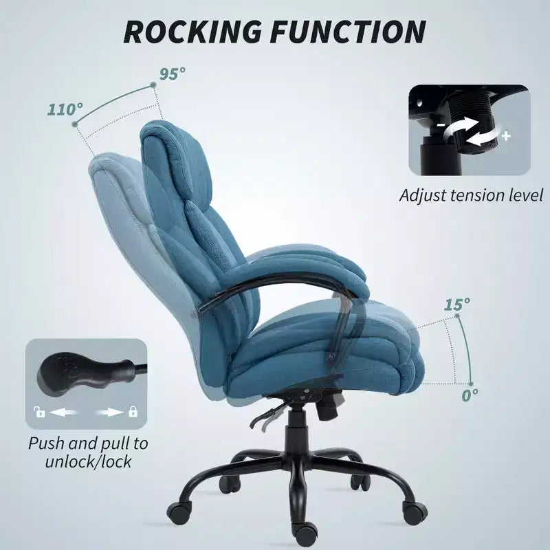Executive Office Chair with Wide Seat, Computer Desk Chair with Adjustable Height, Swivel Wheels