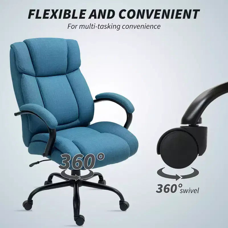 Executive Office Chair with Wide Seat, Computer Desk Chair with Adjustable Height, Swivel Wheels