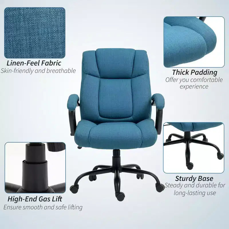 Executive Office Chair with Wide Seat, Computer Desk Chair with Adjustable Height, Swivel Wheels