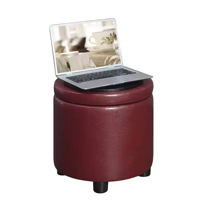HomeStock Comfort Round Accent Storage Ottoman with Reversible Tray Lid