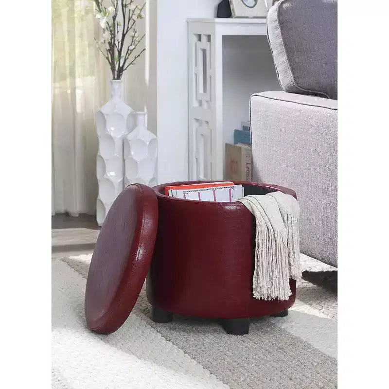 Round Accent Storage Ottoman with Reversible Tray Lid