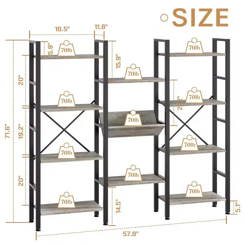 71.6H x 57.8W Bookcase, 4 Tier Bookshelf with 11 Open Display Shelves,Large Etagere Bookshelf Open Shelves for Home,Office