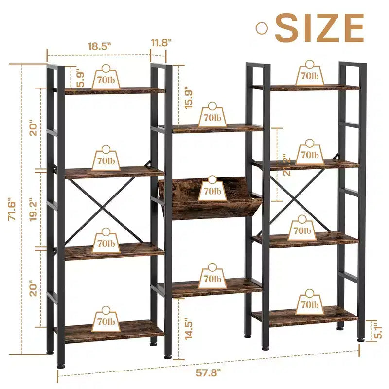Étagère de 71,6 H x 57,8 L avec 11 étagères ouvertes, grande bibliothèque ouverte pour la maison et le bureau.