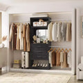 Besiost Freestanding Closet System with Hanging Rods and Mirror, Walk-In Wooden Closet Storage with Drawer