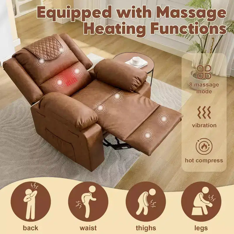 Adult Recliner Chair with Heating & Massage, 135 Adjustable Manual Recliner with Side Storage Pockets & Remote Control