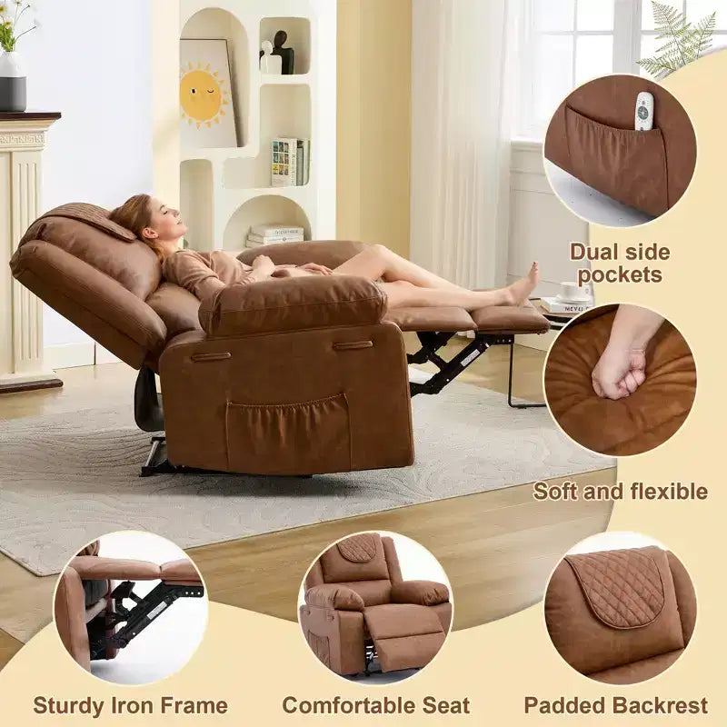 Adult Recliner Chair with Heating & Massage, 135 Adjustable Manual Recliner with Side Storage Pockets & Remote Control