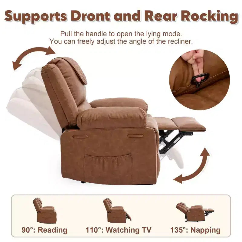 Adult Recliner Chair with Heating & Massage, 135 Adjustable Manual Recliner with Side Storage Pockets & Remote Control