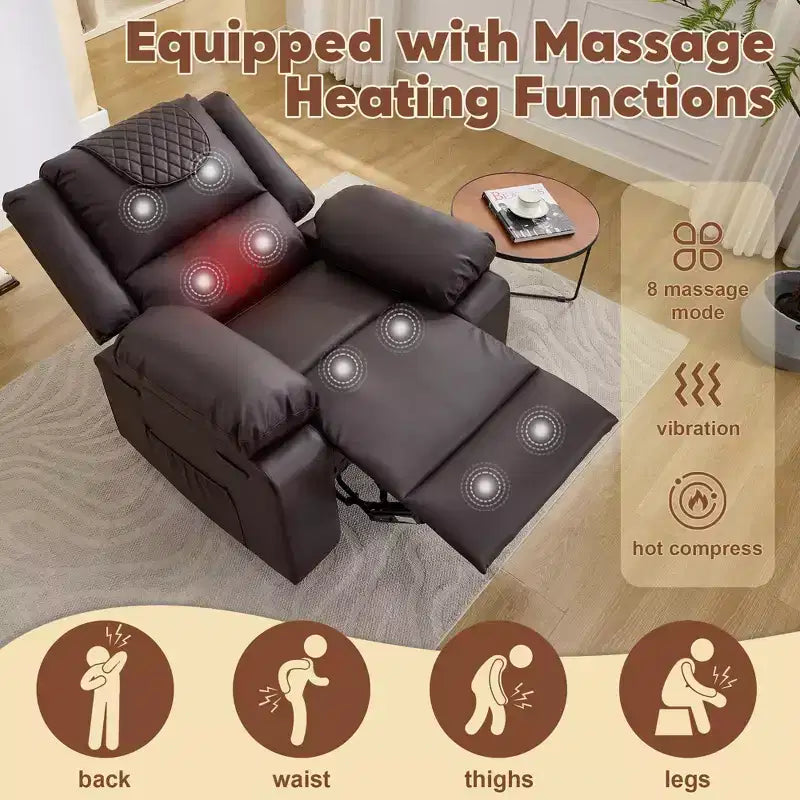 Adult Recliner Chair with Heating & Massage, 135 Adjustable Manual Recliner with Side Storage Pockets & Remote Control