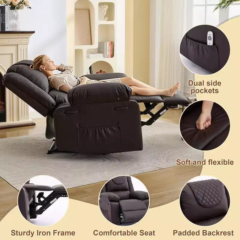 Adult Recliner Chair with Heating & Massage, 135 Adjustable Manual Recliner with Side Storage Pockets & Remote Control