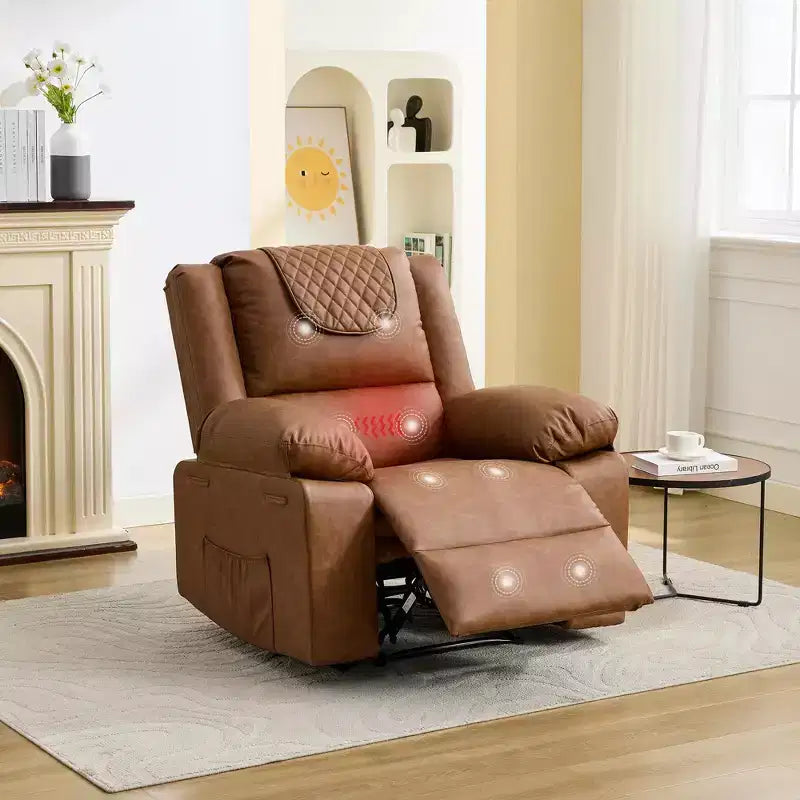 Adult Recliner Chair with Heating & Massage, 135 Adjustable Manual Recliner with Side Storage Pockets & Remote Control