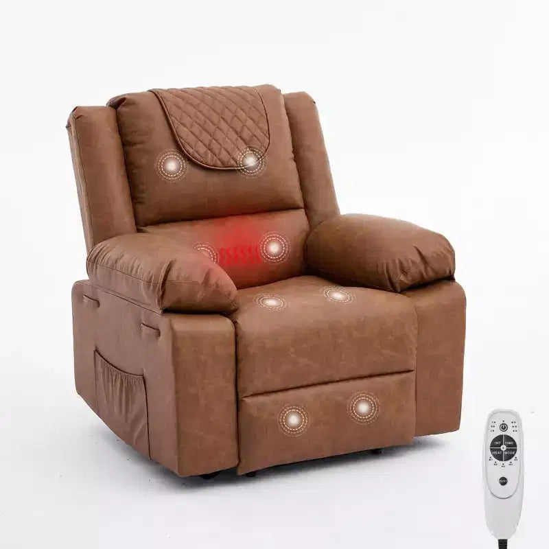 Fauteuil inclinable adulte avec chauffage et massage, inclinable manuel réglable à 135° avec poches de rangement latérales et télécommande