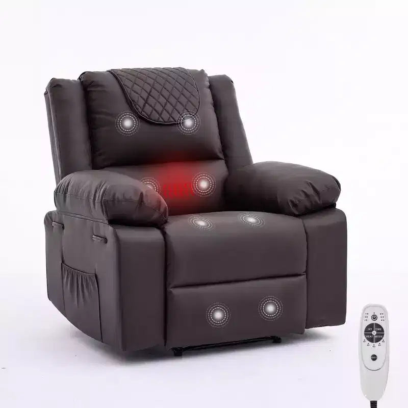 Fauteuil inclinable adulte avec chauffage et massage, inclinable manuel réglable à 135° avec poches de rangement latérales et télécommande