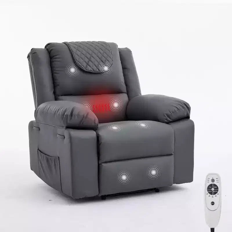 Fauteuil inclinable adulte avec chauffage et massage, inclinable manuel réglable à 135° avec poches de rangement latérales et télécommande