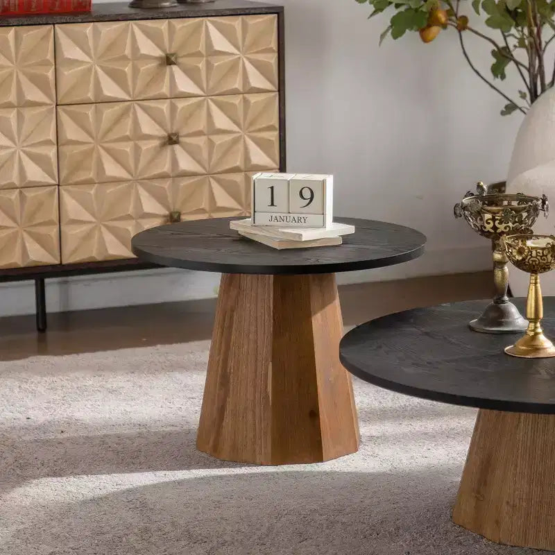 23.62 Modern Round Coffee Table with Tree Bark Pattern