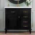 MAYEERTY 36 Bathroom Vanity Ceramic Sink Top Solid Wood MDF Poplar Cabinet Flip Drawers Adjustable Shelves Zinc Handles