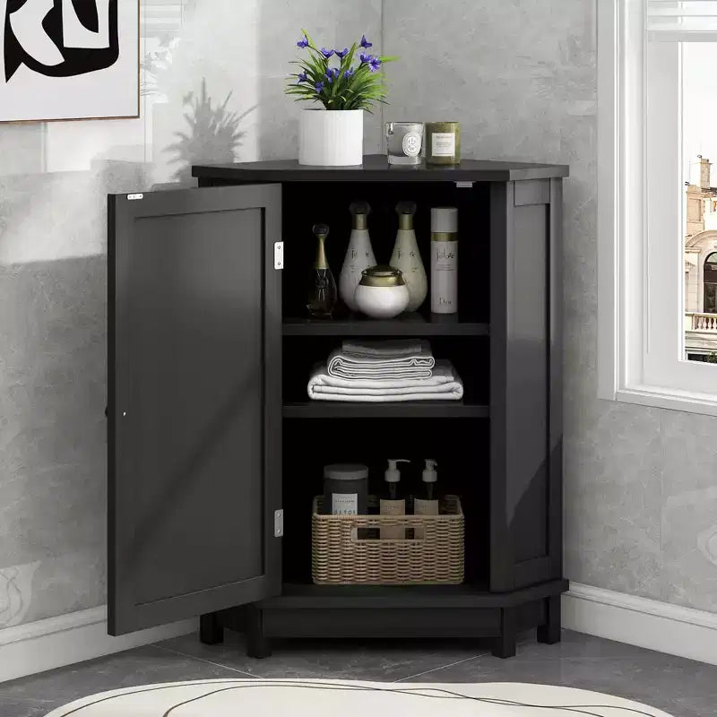Meuble-lavabo de salle de bain bleu gris en bois d'hévéa, 3 tiroirs, étagère réglable, sur pied