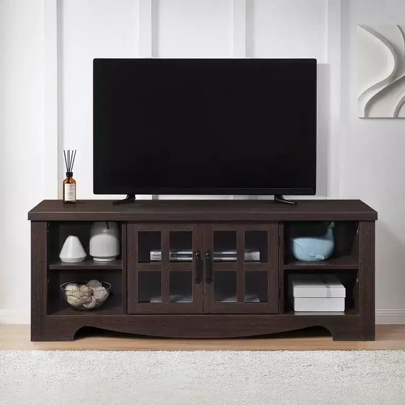 52.37 in. Wood TV Stand with 1 Glass-fronted Storage Cabinets Fits TV's up to 60 in.