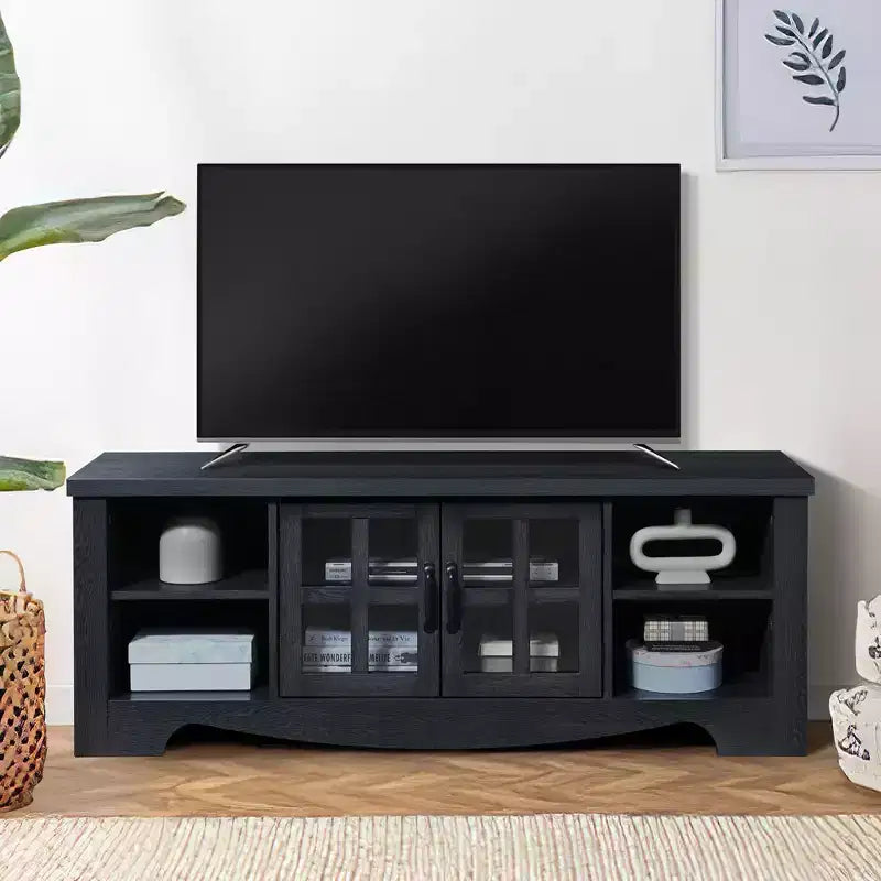 52.37 in. Wood TV Stand with 1 Glass-fronted Storage Cabinets Fits TV's up to 60 in.