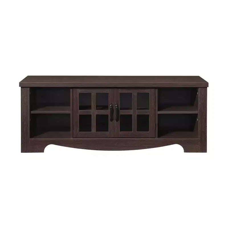 Meuble TV en bois de 133,07 cm avec 1 armoire de rangement vitrée, convient aux téléviseurs jusqu'à 152,4 cm.