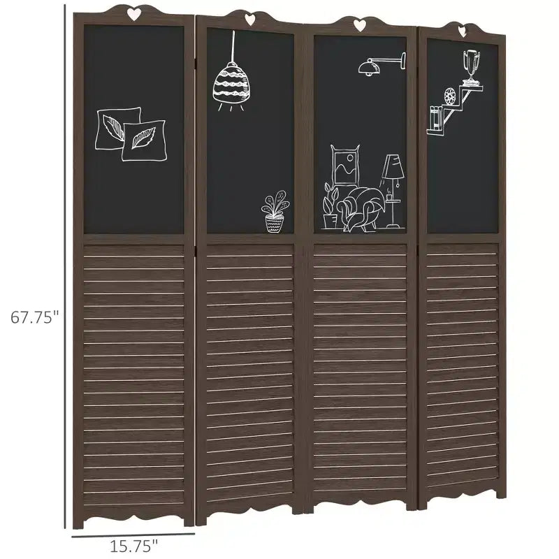 Wooden Room Divider with Blackboard, 4 Panel Folding Privacy Screen for Home Office, 5.5'