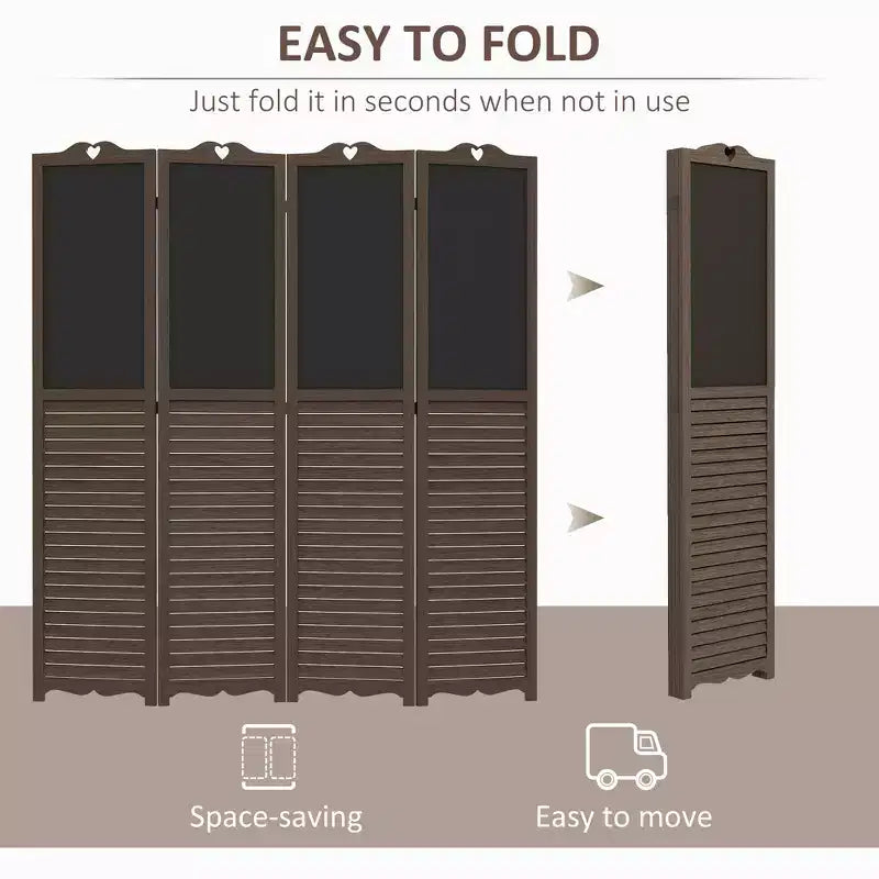 Wooden Room Divider with Blackboard, 4 Panel Folding Privacy Screen for Home Office, 5.5'