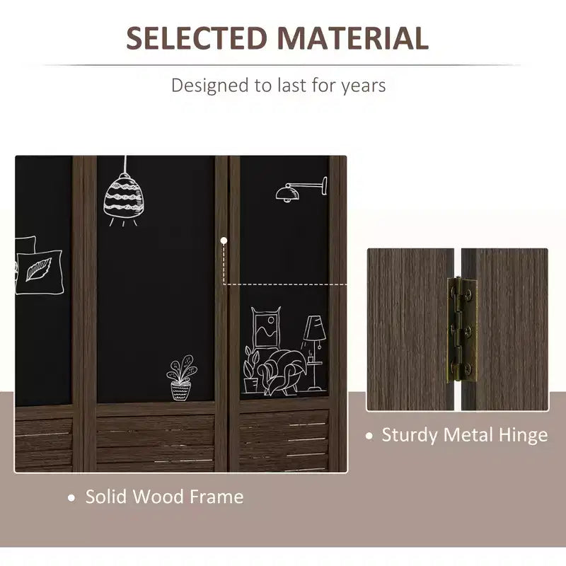 Wooden Room Divider with Blackboard, 4 Panel Folding Privacy Screen for Home Office, 5.5'