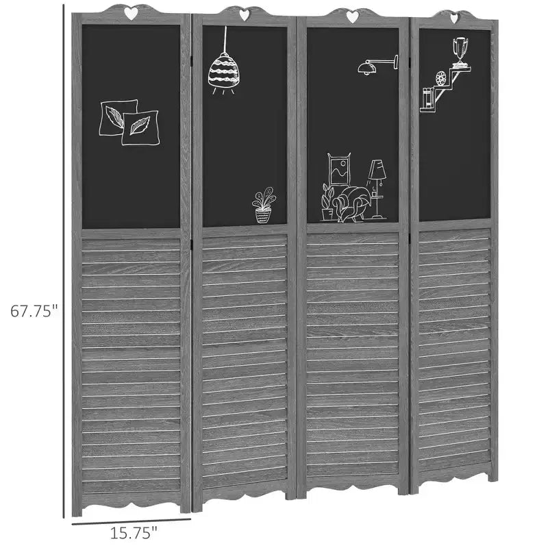 Wooden Room Divider with Blackboard, 4 Panel Folding Privacy Screen for Home Office, 5.5'