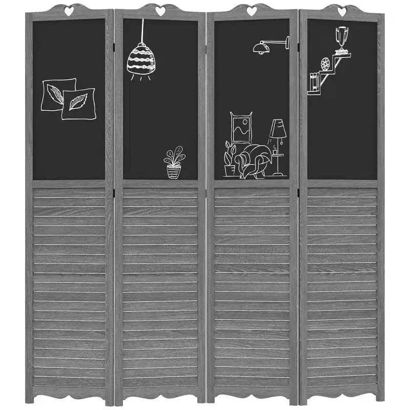Wooden Room Divider with Blackboard, 4 Panel Folding Privacy Screen for Home Office, 5.5'